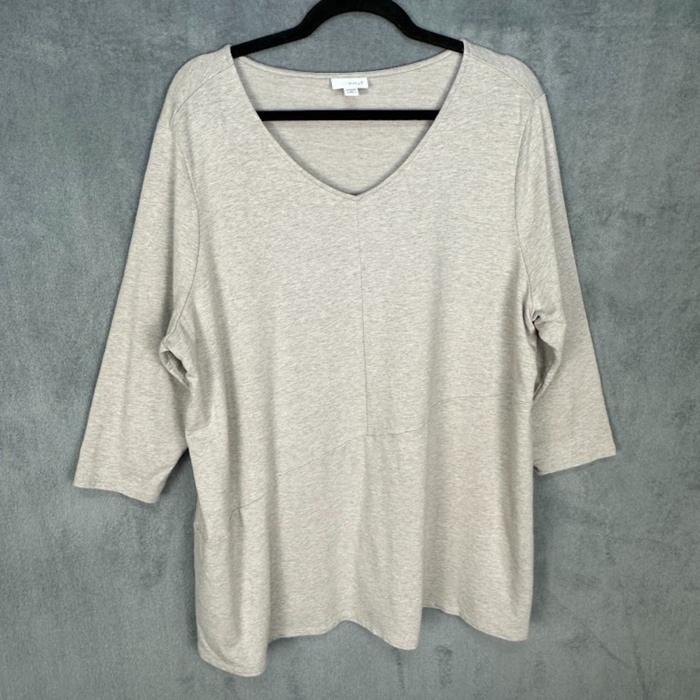 J Jill Top Womens 2X Tan Purejill 3/4 Length Sleeve Stretch Preppy Comfort